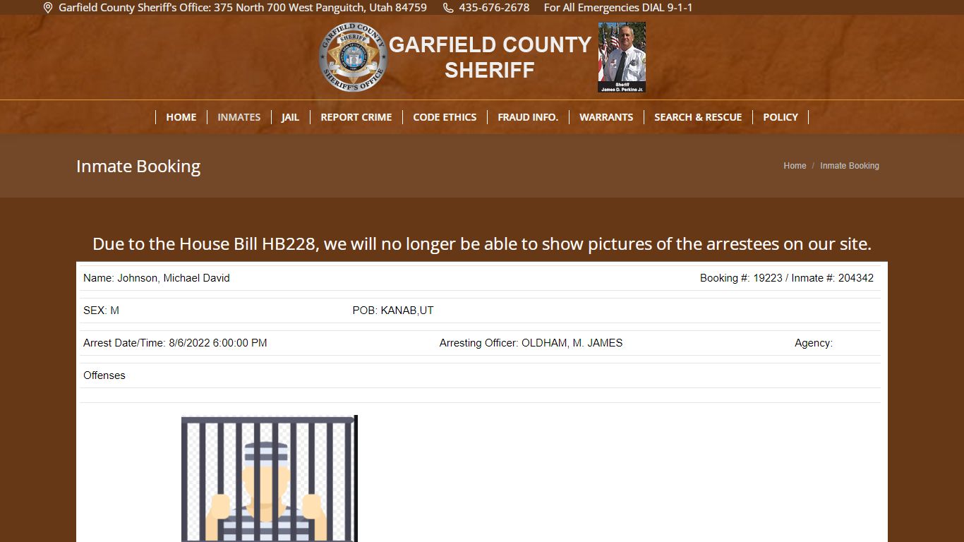 Inmate Booking – Garfield County Sheriff | Panguitch, Utah